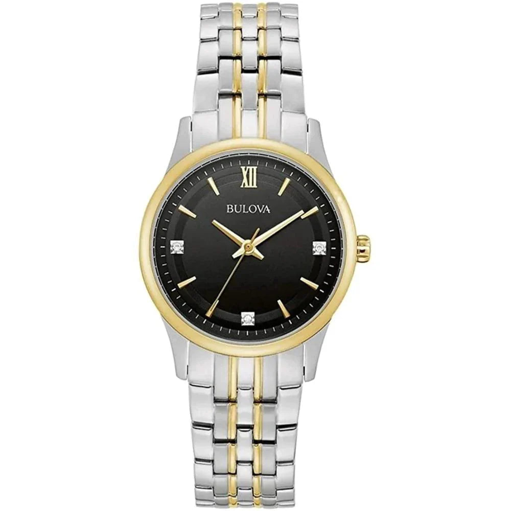 Two-Tone Stainless-Steel Jubilee Band Black Dial Watch 98P196