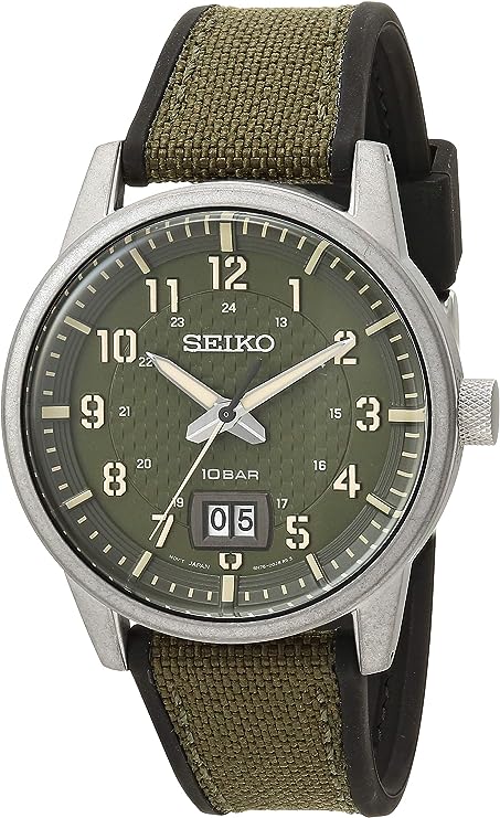 Seiko Men's Essentials Stainless Steel Japanese Quartz With Silicone Strap, Green (Model: SUR323)