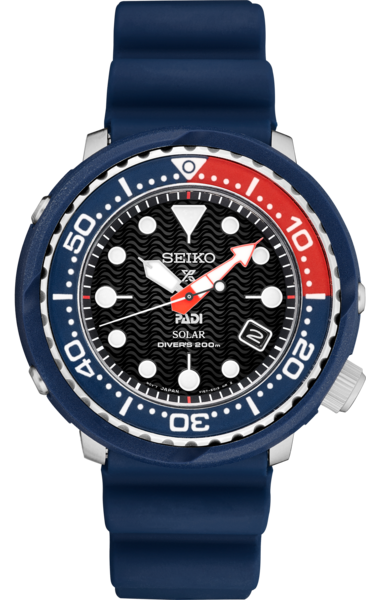 Seiko PADI Special Edition Prospex Solar Dive Watch with Black Silicone Strap 200 m SNE499