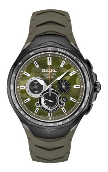 Seiko Men's Stainless Steel Japanese Quartz Silicone Strap, Green, Casual Watch (Model: SSC747)