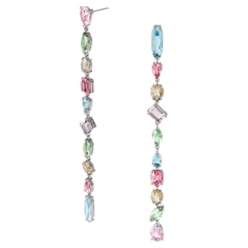 Gema drop earrings, Extra long, Multicolored, Rhodium plated