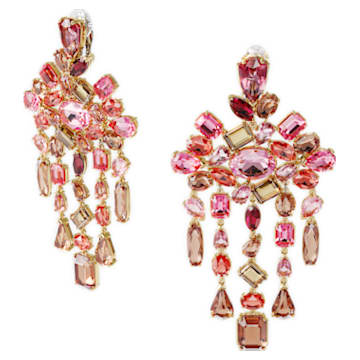 Gema clip earrings, Chandelier, Multicolored, Gold-tone plated