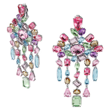 Gema clip earrings, Chandelier, Multicolored, Rhodium plated