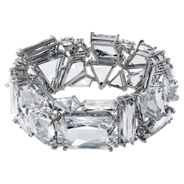 Mesmera bracelet, Oversized crystals, White, Rhodium plated