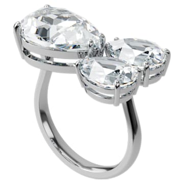 Millenia cocktail ring, Pear cut crystals, White, Rhodium plated