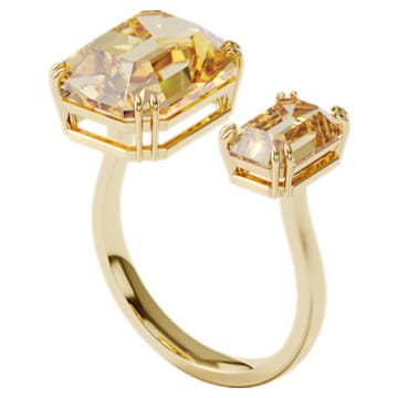 Millenia cocktail ring, Square cut crystals, Yellow, Gold-tone plated