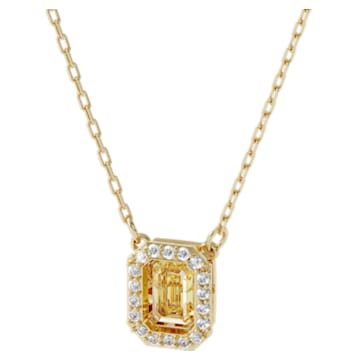 Millenia necklace, Square Swarovski zirconia, Yellow, Gold-tone plated