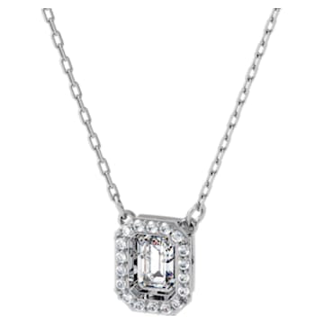 Millenia necklace, Square Swarovski zirconia, White, Rhodium plated