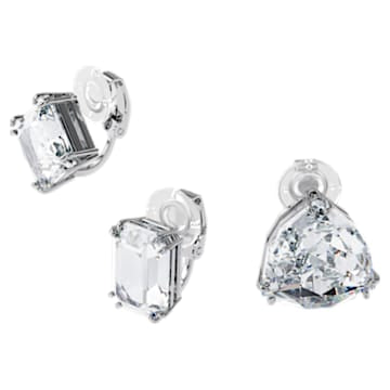 Millenia clip earring, Single, Set, White, Rhodium plated