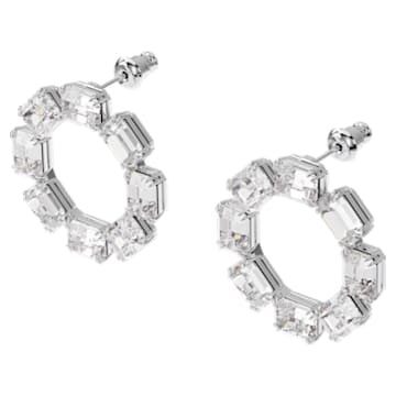 Millenia earrings, Circle, White, Rhodium plated