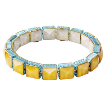 Orbita bracelet, Square cut crystal, Multicolored, Gold-tone plated