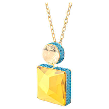 Orbita necklace, Square cut crystal, Multicolored, Gold-tone plated