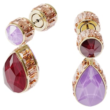 Orbita earring, Asymmetrical, Drop cut crystals, Multicolored, Gold-tone plated